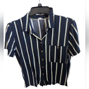 Garage Navy and Yellow Striped Shirt